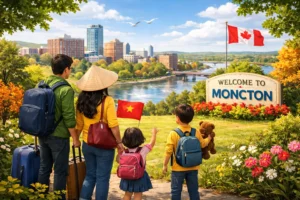 Vietnamese newcomers in Moncton arriving at the airport for settlement support